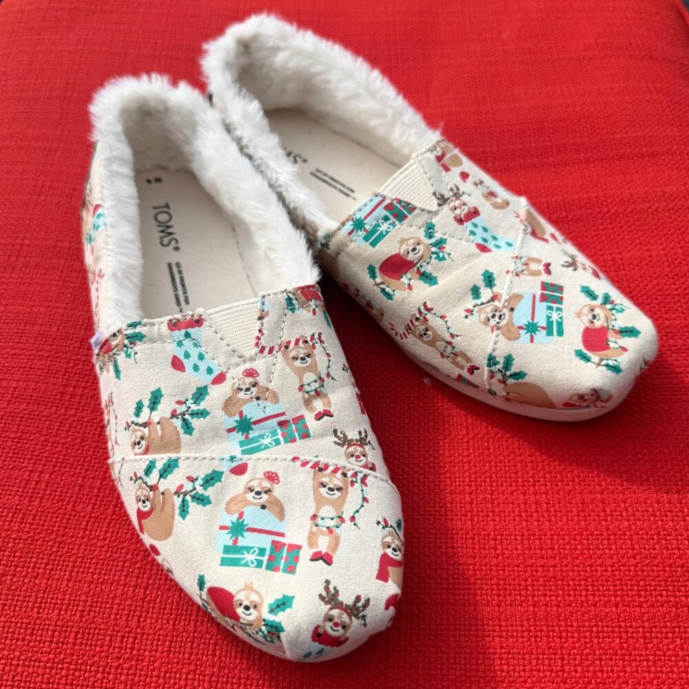 TOMS Alpargata Christmas Sloths Shoes Slippers - Womens Size US 5 - NWOT